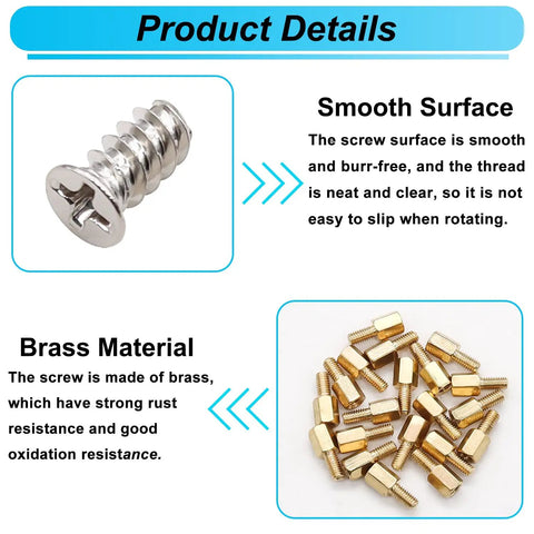 Premium Top Shelf Computer Screw Assortment Kit Featuring Motherboard Standoffs And Hella Tough Brass Hardware Pack with smooth brass screws.