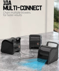 Three industrial floor fan air movers 580W power with 10A multi-connect feature, ideal for drying and ventilation in workshops and garages.