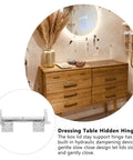 Zinc Alloy Folding Concealed Cabinet Hinges With Soft Close Buffer shown on dressing table with silver finish.