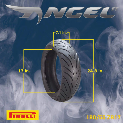 Pirelli Angel ST Front And Rear Sport Touring Motorcycle Tires For Max Grip Durability And Stability On Dry Wet And Cold Roads Fits Sport And Touring Bikes with 180/55 ZR17 size