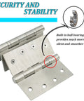 4.5 In Beefy Heavy Duty Ball Bearing Door Hinges Set Of 6 With Square Corner Nickel Finish For Ultra Smooth Quiet Operation On High Traffic Commercial And Residential Doors, close-up