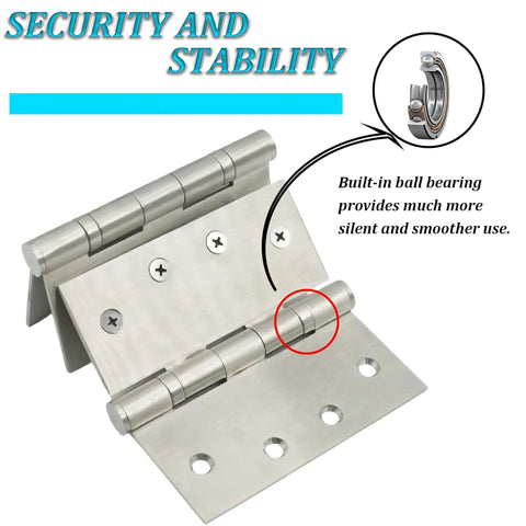 4.5 In Beefy Heavy Duty Ball Bearing Door Hinges Set Of 6 With Square Corner Nickel Finish For Ultra Smooth Quiet Operation On High Traffic Commercial And Residential Doors, close-up