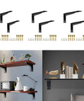 Heavy Duty Metal Shelf Brackets For Wall Mount Storage, black brackets, screws, and wood shelves showcased in home setting.