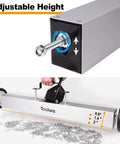 Close-up of Heavy Duty 36 Inch Rolling Magnetic Sweeper With Quick Release Handle, showing adjustable height mechanism and metal debris.
