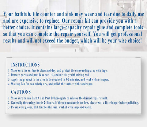 Instructions for White 5oz Bathtub Repair Kit For Cracks Holes Scratches In Bathtubs Ceramic Tiles Sinks Porcelain Fiberglass And Countertops Restore Look And Save Money With Easy DIY Repairs