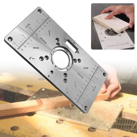 Beefy Aluminum Router Table Insert Plate for Woodworking, Heavy Duty Table Top Mounting Plate with Scales, in use