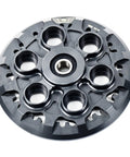 Top Shelf Ducati Billet Clutch Pressure Plate With Machined Teeth Direct Swap For Six Speed Dry Clutch Monsters St4 Superbikes And Multistradas, aluminum black plate with intricate design.