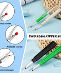 Seam Ripper Kit With 2 Large And 2 Small Stitch Removers, showing different sizes and close-up of blades.