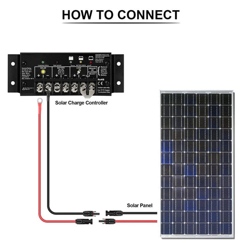 Connection diagram of 10 Gauge Solar Panel Adapter Kit With 3 Foot Cable Connector For RV Rigs Solar Charge Controllers.