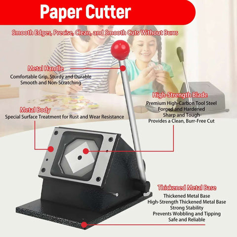 Square Magnet Button Cutter For Paper And Photos, 2x2 Inch Punch Cutter with metal handle, high-strength blade, and thickened base