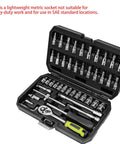 46 Piece One Quarter Inch Drive Socket Set With Ratchet Wrench, Industrial Grade Chrome Vanadium, Metric Bit Sockets And Extension Bar, Heavy Duty Tool Kit For Auto Repair And Home Projects, Includes Thick Storage Case