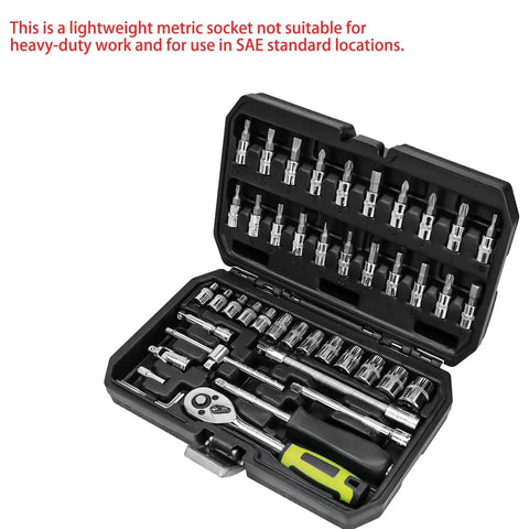 46 Piece One Quarter Inch Drive Socket Set With Ratchet Wrench, Industrial Grade Chrome Vanadium, Metric Bit Sockets And Extension Bar, Heavy Duty Tool Kit For Auto Repair And Home Projects, Includes Thick Storage Case