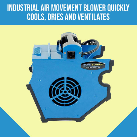 Industrial Air Mover 300 CFM With 3 Speed Settings, blue blower with two outlets and tilt