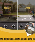 Before and after cleaning with Heavy Duty Stainless Steel Griddle Scraper With Five Inch Handle For Outdoor Grills And Flat Top Cleaning Durable BBQ Scraper Tool For Sturdy Kitchen And Grill Accessories