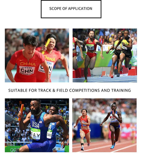 Aluminum Relay Batons For Track And Field, 29 Cm Long, 3.8 Cm Diameter, 50 G Each, Smooth Edges For Safe Grip, Corrosion Resistant High Strength Surface, Official Size Meets National Athletics Federation Standards, 4 Pack in relay race use