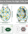 Image showing measurements for choosing an Elongated Toilet Seat Cover Quiet Close for Bathroom with floral design.