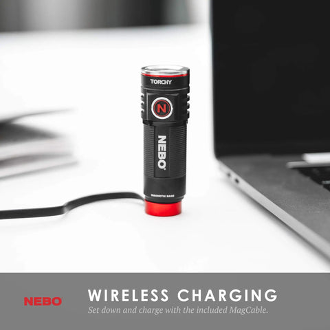 Beast Mode Bright Rechargeable Pocket Flashlight With 1000 Lumens, 5 Modes, Magnetic Base, USB charging shown on desk.