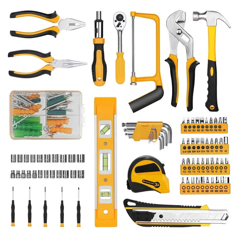All Purpose Home Repair Tool Kit 62 100 128 158 196 Piece Set In Durable Plastic Storage Case for DIY and Woodworking