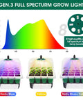 Self Watering Seed Starter Tray With Grow Light 60-Cell 5-Pack Reusable Seedling Trays full spectrum LED lighting display