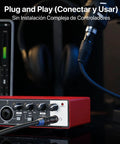 2x2 USB C Audio Interface For PC And Mac, Plug And Play, 24 Bit 192kHz Recording, Dual TS XLR Inputs, 48V Phantom Power, Matte Red Metal Shell