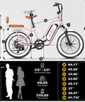 Beast 1500W Peak Electric Fat Tire Bike For Adults With Removable 48V Battery And 20 25 60Ah Options, Up To 80 Mile Range, 20x4 Fat Tires, All Terrain E Bike For Commute Beach Snow UL Certified. Pink step-through frame, 20x4 tires, size chart