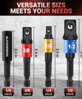 8 Piece Impact Socket Adapter Set For Drill With Quarter Inch, Eighth Inch, And Half Inch Hex Shanks, Socket To Drill Adapters
