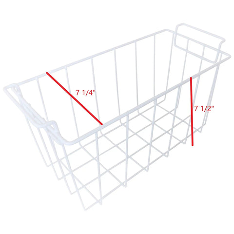 White wire Freezer Basket Replacement For Frigidaire Kenmore Sears Electrolux, dimensions marked, durable for upright freezer use.