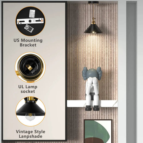 Vintage Industrial Black Wall Sconces 240 Degree Adjustable Antique Style For Restaurants Galleries Kitchens Hallways UL approved