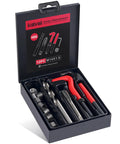 Kolvoi M14x1.5 thread repair kit in open metal carry case with HSS drill bit and thread inserts