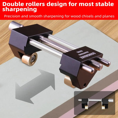 Versatile Honing Guide System for Chisels and Planes, Precision Sharpening Kit with Adjustable Angle Fixture on wooden surface.
