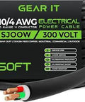 50 Ft 10/4 SJOOW Portable Cord With 4 Conductors 300V Flexible Copper Power Cable For Generators, Welders, Motors
