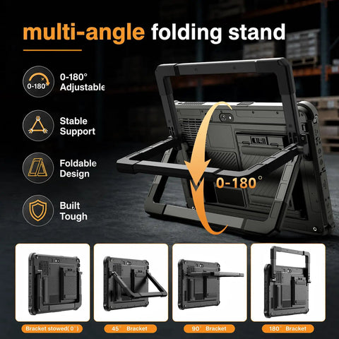 Multi-angle folding stand for Hard As Nails Rugged Windows 11 Tablet With 16GB Ram And 256GB Storage, adjustable 0-180°.
