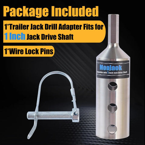 Heavy Duty Trailer Jack Drill Adapter Fits One Inch Top Wind Shafts Rustproof Stainless Steel Construction with wire lock pin
