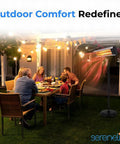 Infrared Patio Heater 1500W Portable Standing Heater With Remote Control used in an outdoor dining setting.