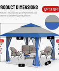 13x13 Pop Up Gazebo Canopy Tent For Backyard And Patio Easy One Push Center Lock Setup No Hassle In Seconds Large Space Party Shelter With Wheeled STO NO GO Cover Bag Blue And Grey Outdoor Gazebo