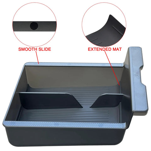 Center Console Organizer For Tesla Model Y And Model 3 With Backlit Transparent Lid And Smooth Sliding Tray Carbon Edition Upgrade Fits 2021 Through 2024 Model Y And 2021 Through 2023 Model 3 Lit Interior Storage Ultra Durable PC