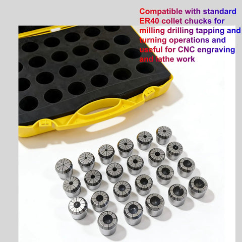 ER40 Collet Set 23 Pcs One Eighth To One Inch Pro Grade High Precision Spring Collets with storage case for milling and drilling