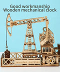 3D Wooden Oil Derrick Model Kit For Adults, Dope Mechanical Engineering DIY Project on blue background.