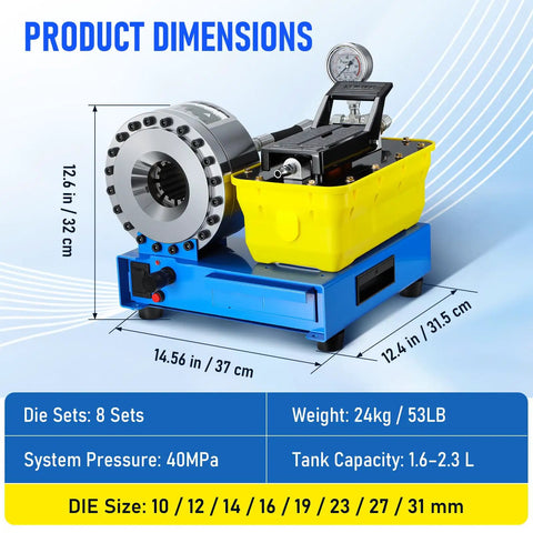 Industrial Grade Pneumatic Hydraulic Hose Crimping Machine With Air Over Oil Technology For Straight Up Reliability And Serious Grip On 40Mpa High Pressure Tasks, showing dimensions and specifications.