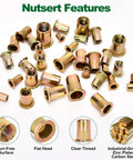 Garage-Ready 850-Piece Rivet Nut Kit With SAE And Metric Sizes, Flat Head Threaded Inserts For DIY Projects And Auto Repairs Includes M3 To M10 And Inch Sizes Like 1/4-20, 5/16-18, 3/8-16, zinc plated steel