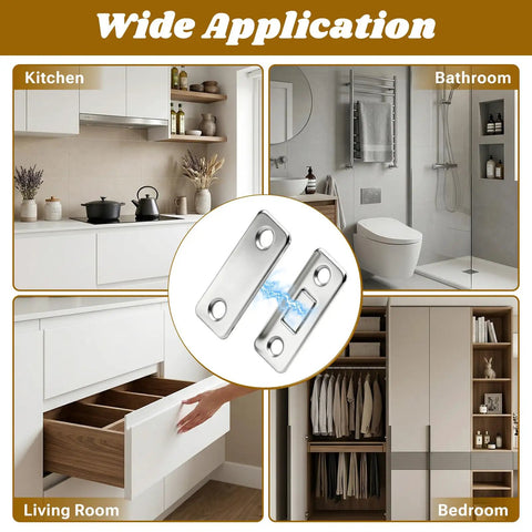 No Drill Magnetic Cabinet Door Catch Set With Heavy Duty Stainless Steel Latches for kitchen and wardrobe use