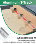 Table Saw Sled Kit For Clean Crosscuts And Repeat Length Cuts With 2 Aluminum T Tracks shown on wooden surface