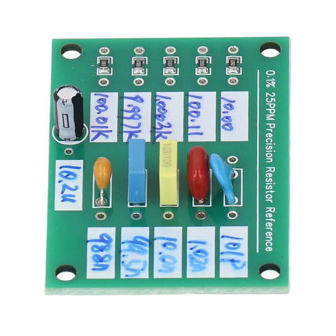Calibration Reference Plate For Capacitance Testing And Multimeter Calibration on green circuit board with components