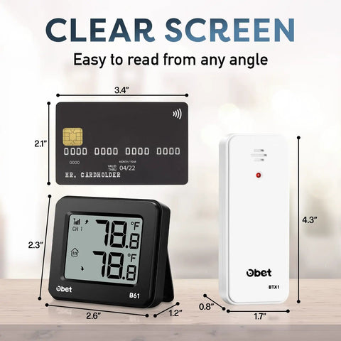 Indoor Outdoor Thermometer Wireless Digital Gauge With 500Ft Remote Temperature Monitor For Home And Patio, Easy Read Display