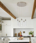 Five-Light Crystal Bubble Pendant Lights For Kitchen Island In Brushed Nickel, Integrated 40W LED, contemporary kitchen setting.