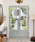 Self Closing Door Hinges 4.5 Inch Spring Hinges with Adjustable Tension 3 Pack installed on glass door