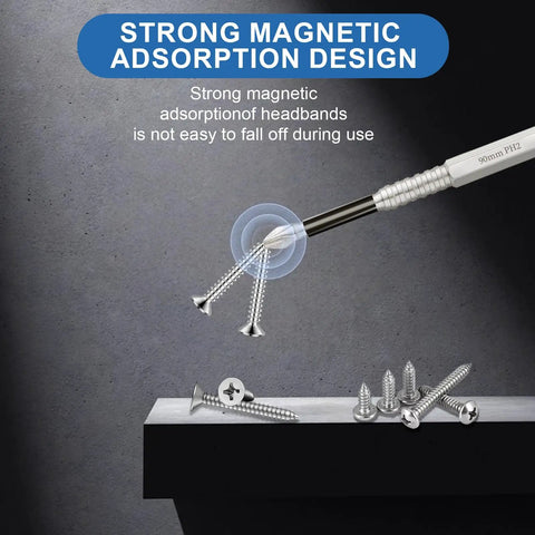 Screwdriver bit from 12-Piece High Magnetic Screwdriver Drill Bit Set With Non-Slip, Impact-Resistant Bits picking up screws