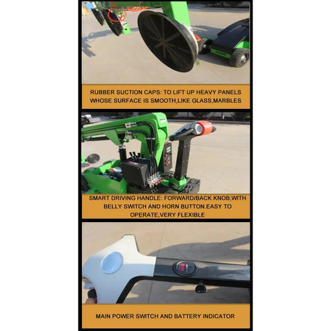 Hassle Free Heavy Duty Glass Vacuum Lifter Remote Control Architectural Window Handler showing rubber suction caps for lifting panels.