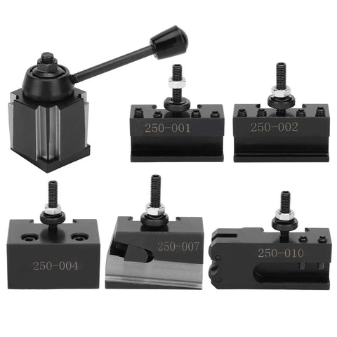 Pro Grade High Speed Steel Tool Post Kit With Piston Tool Holder 8 Piece Set For CNC Lathe Fixture And Precision Machining With Ground Surfaces For Stable Setup, 250-001 to 250-010 tool holders