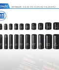 64 Piece Three Eighths Inch Drive Socket Set With SAE Five Sixteenths To One Inch And Metric Six Millimeter To Twenty Four Millimeter Sockets Deep And Shallow Wells 72 Tooth Ratchet Wrench Extension Bars Reducer Universal Joint And Drill Adapter, CR-V sockets